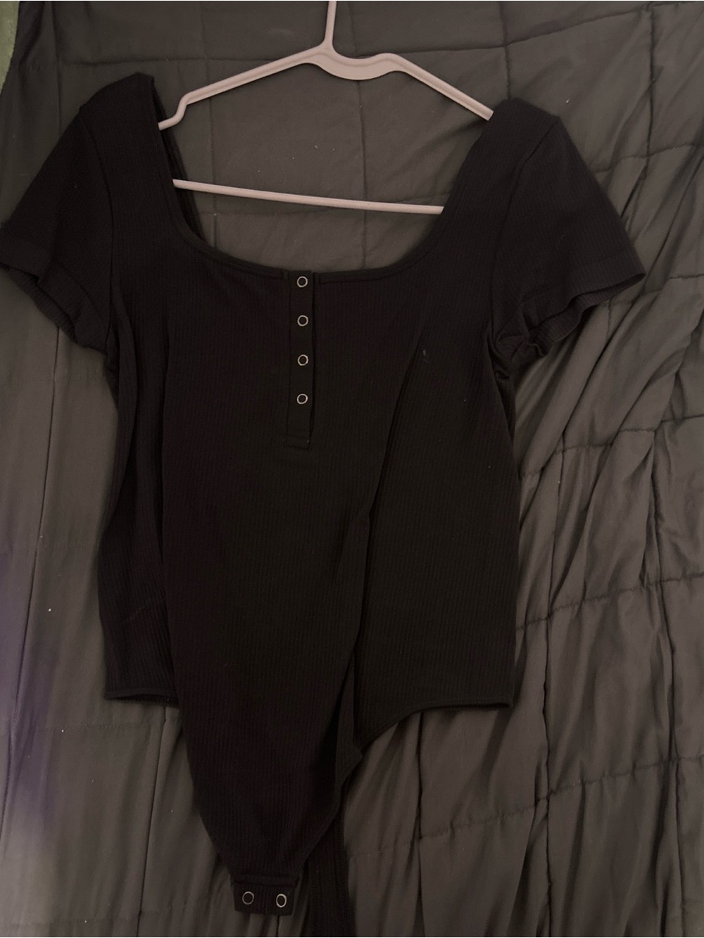 Marshalls Black Ribbed Square-Neck Short Sleeve Bodysuit